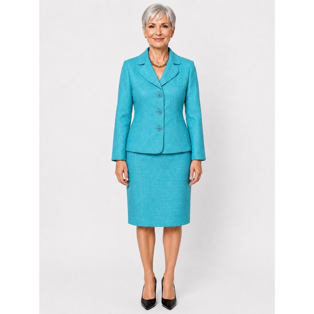 Evan Picone Turquoise Suit Jacket Skirt Dressy Career 10P